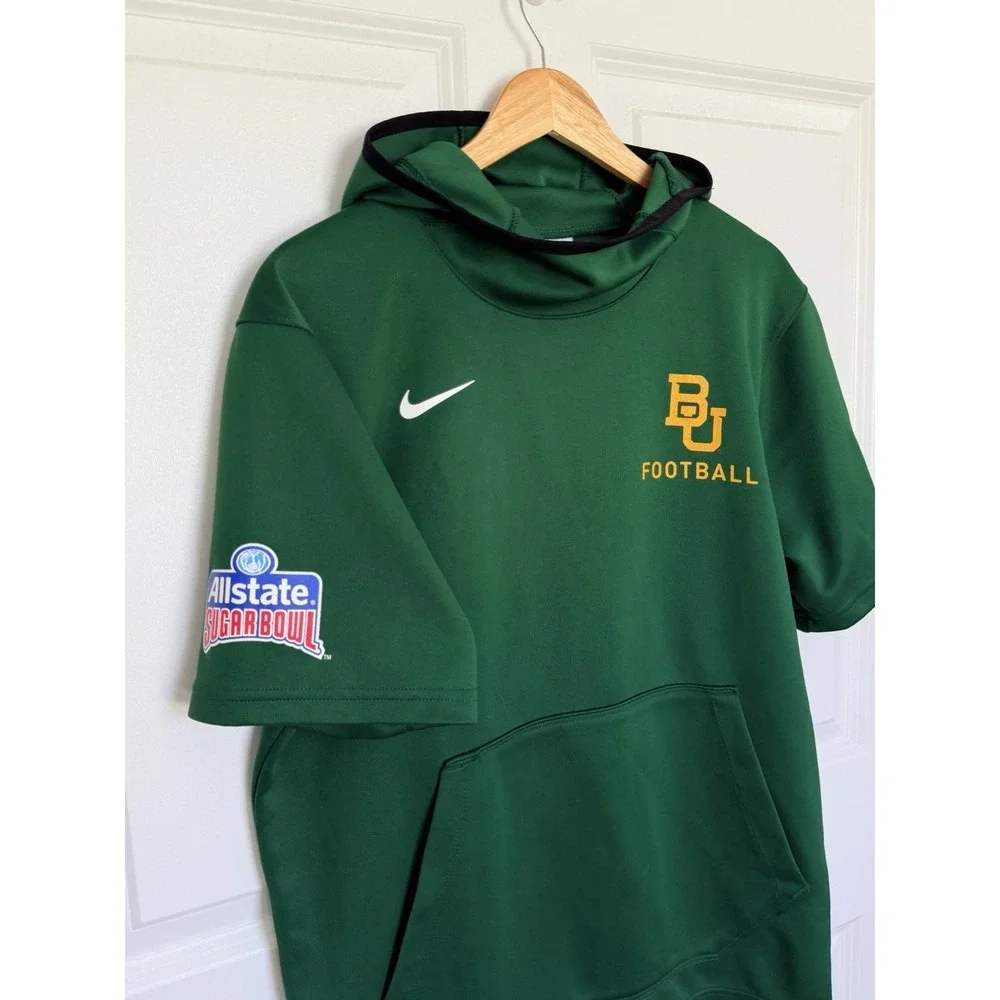 Nike Baylor Bears Football Sugar Bowl Dri-FIT Short Sleeve Hoodie S Green 1026